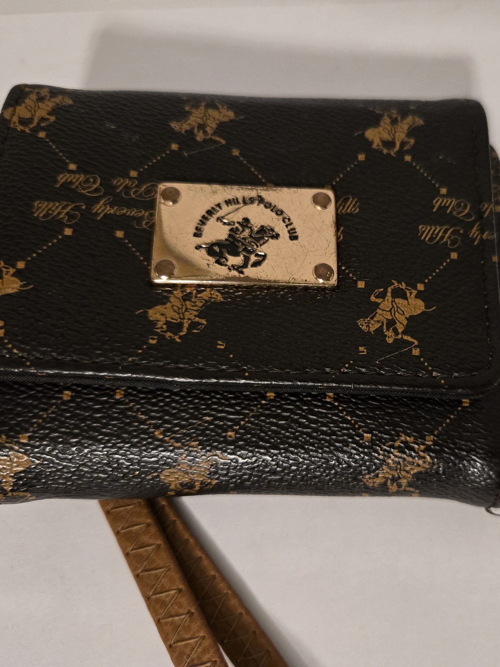 Beverly Hills Polo Club Black & Brown Logo Wristlet Clutch